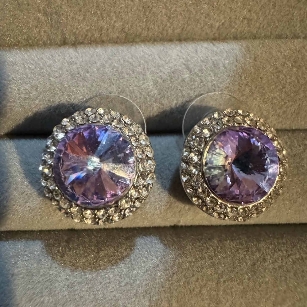 Elegant Purple and Silver Stud Earrings